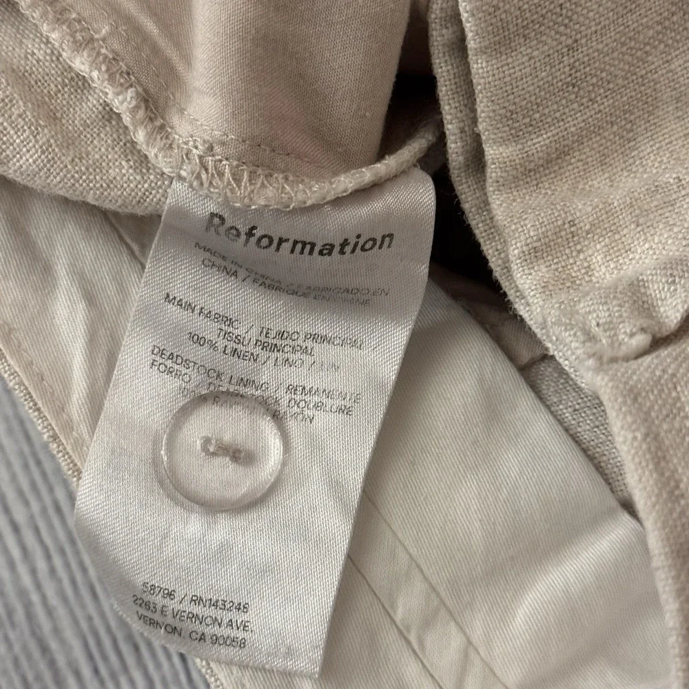 Reformation Linen Wide Leg Cropped Pants Women Size 4 Beige High Rise Inseam 25